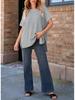 2024 Women's Summer Solid Color Knit Crew Neck Pullover T-Shirt - European & American Casual Loose Fit, Drop Shoulder, Short Sleeve Top