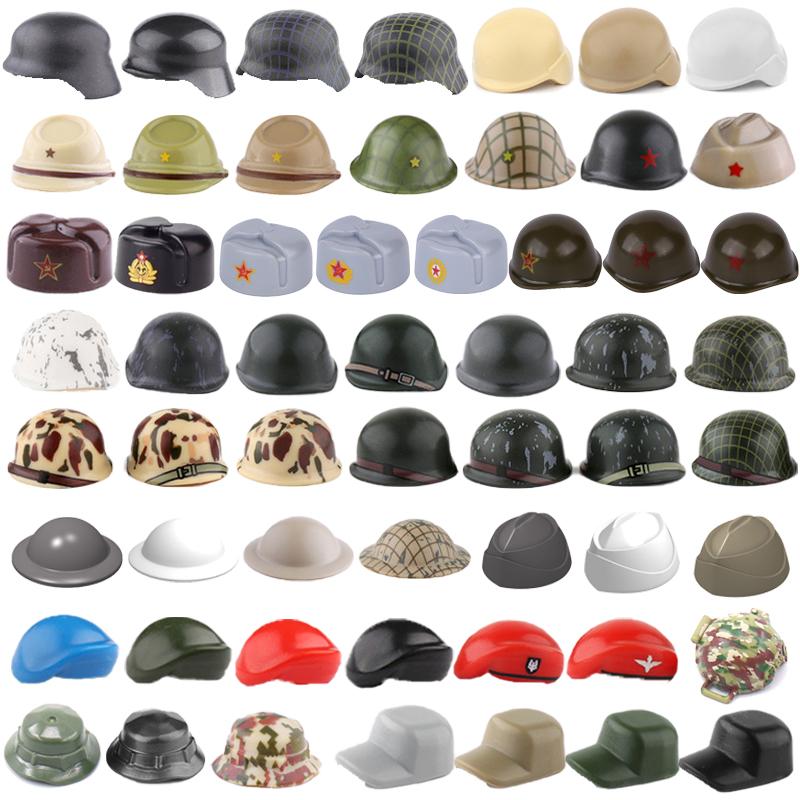 US Soviet British Soldier Figures Helmet M1ssh40 M3 Beret Military Accessories Building Blocks Toys For Children J004