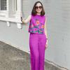 2 Pcs/Set Women Top Pants Set Flower Printing Elastic Waist Casual Sleeveless Loose Daily Wear Round Neck Plus Size Lady Vest