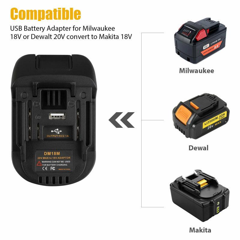Convertor adaptor USB cu port de ieșire USB compatibil pentru 20v Dewalt Milwaukee M18 convertit la