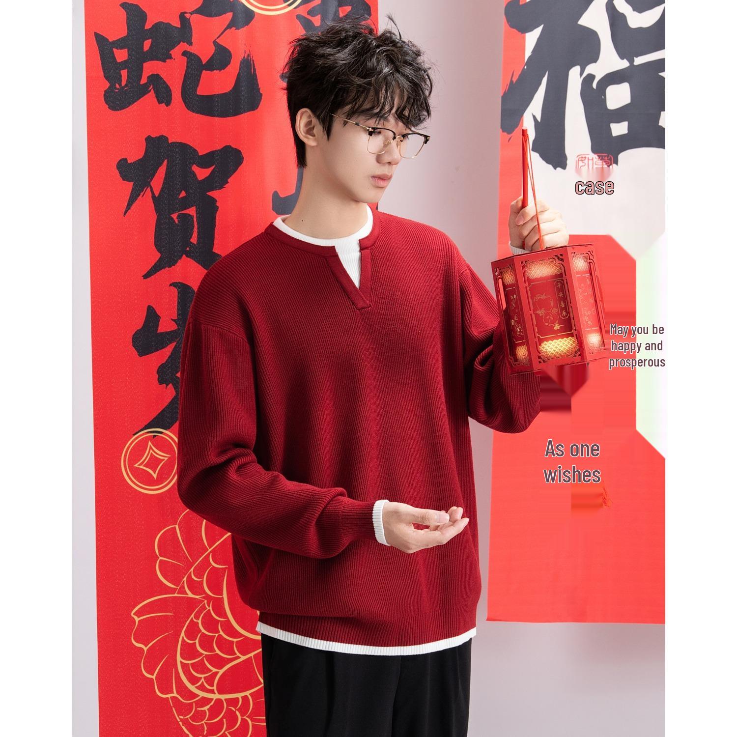Red Men s New Year Sweater 2026 - Year of the Horse Zodiac Knitwear L