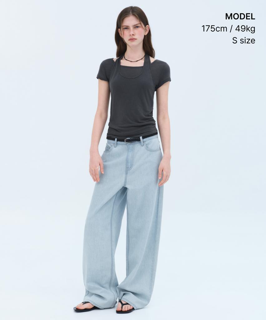 MUSINSA STANDARD WOMAN Women'S Wool Tencel Halter Layered T-Shirt [Dark Gray]