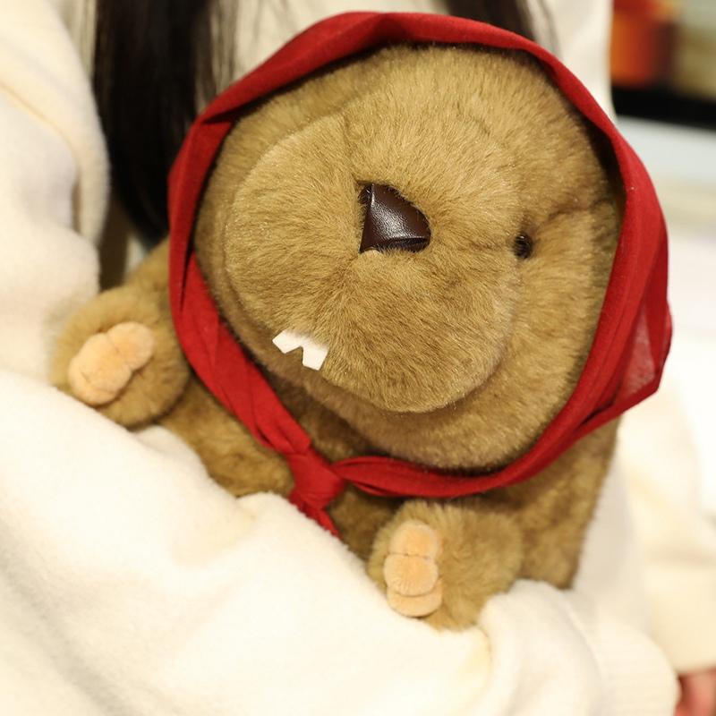 Groundhog Stuffed Plush Toys Plush Filled Animal Adorable Red Scarf Groundhog Sleeping Companion Dolls Gifts