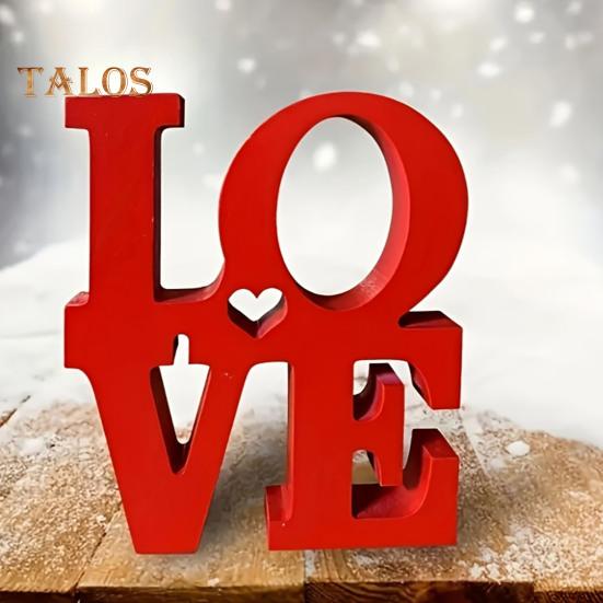 Valentine's Day LOVE Table Sign Wooden Love Letter Desktop Decoration Home Office Red Love Block Home Party Wedding Anniversary Ornament