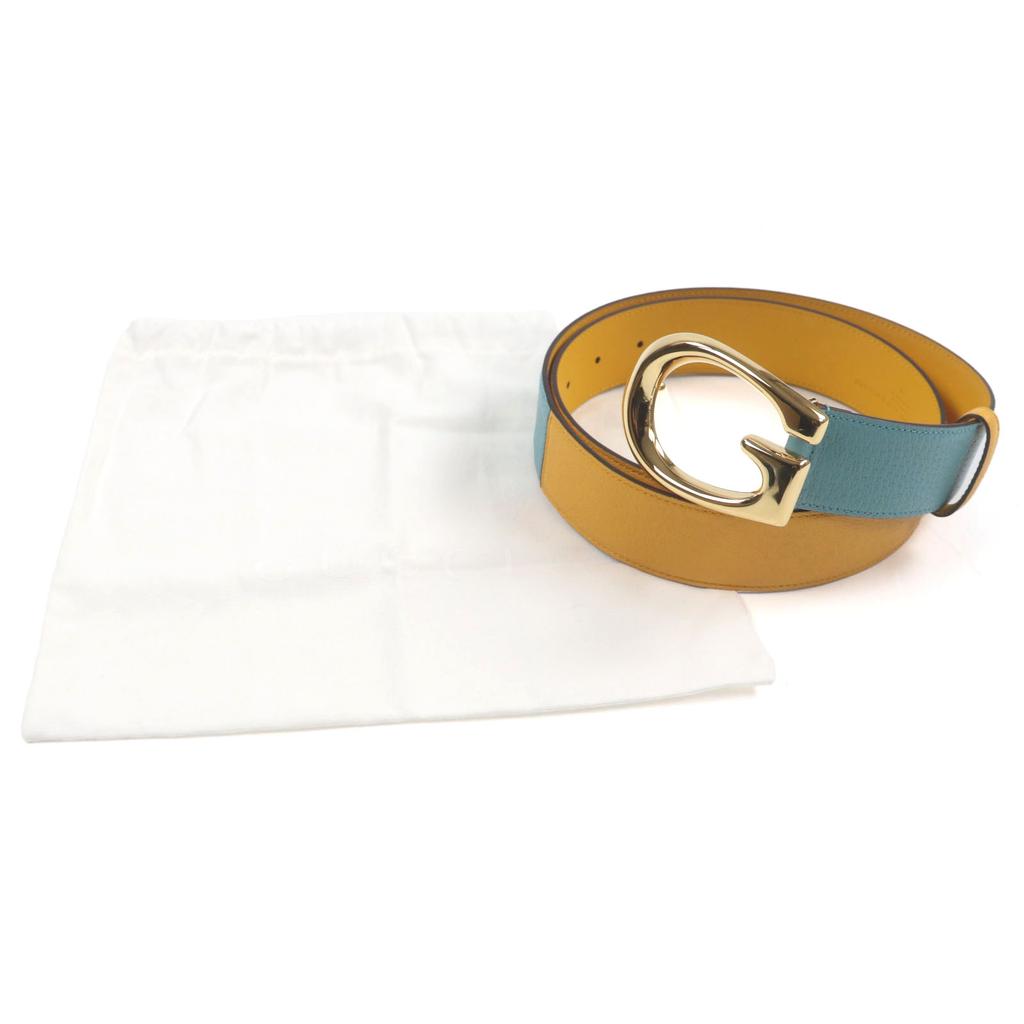 Excellent GUCCI Belt G Logo Buckle Leather Yellow Blue Leather Mens 709954 Used