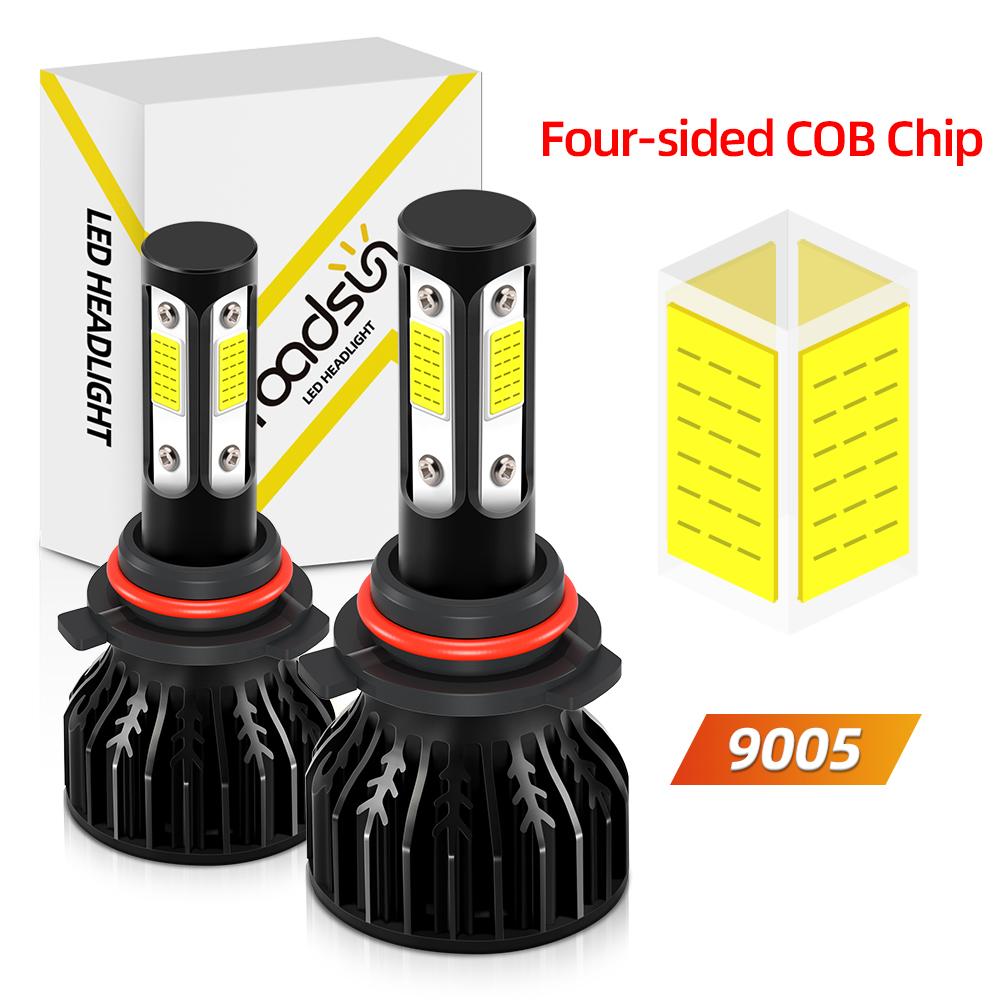 

9005/HB3 9006/HB4 H7 H11 High Low Beam Light H13 H4 9004 9007 LED 30000LM 4 Sides COB Chips With Fan Pack OF 2 5000LM&9006/HB4