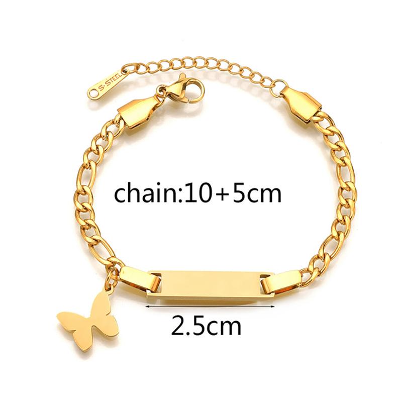 Custom Engraved Children's Titanium Steel Bracelet with Butterfly, Heart, and Star Designs