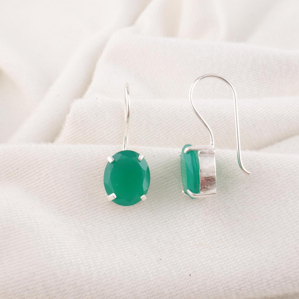 Green Onyx 925 Solid Sterling Silver Earrings, Handmade Gemstone Earrings Jewelry, Gifts For Wife Brand New Earrings