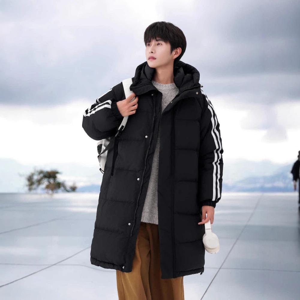 Medium and Long Cotton-padded Clothes for Men's Winter New Trendy Cold-proof Thickened Warm Couple Striped Cotton-padded Jacket