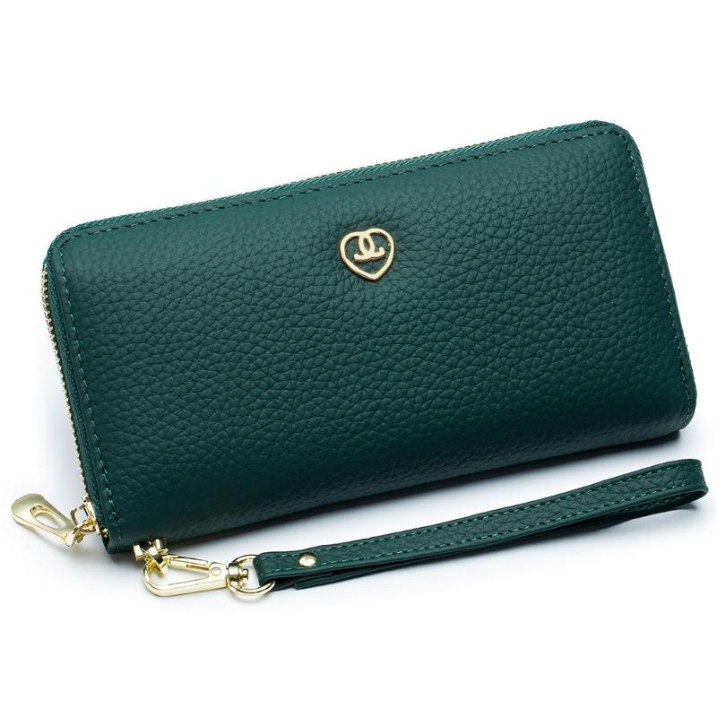 Leather long wallet women s new fashion clutch bag Korean version personalized multi-functional zipper cowhide wallet large capacity зелёный