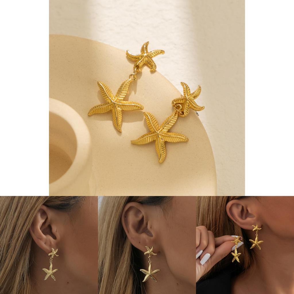 Elegant Gold Alloy Starfish Pendant Earrings Fashionable Women's Star Shape Jewelry For Autumn 2023