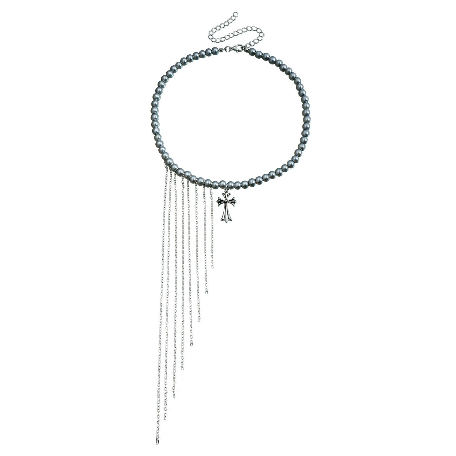 

Аксессуары Многоцветный крест с бахромой Премиум стеклянные бусины ручной работы Ключичная цепочка Сладкий прохладный ветер Ожерелье