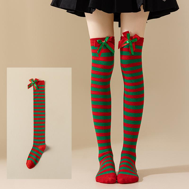 Women Over Knee Socks Christmas Diagonal Striped Christmas Thigh High Stockings Knee High Socks