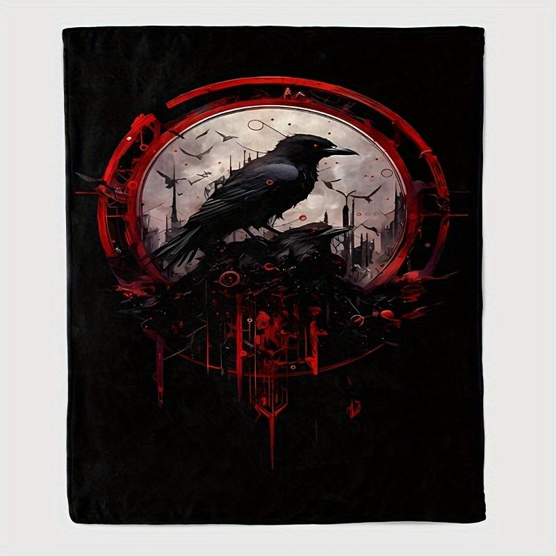 [Gothic Crow Blanket] Gothic Crow Pattern 1pc Flannel Blanket | Halloween Gift Blanket for Family and Friends Midday Nap Blanket