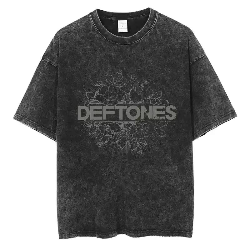 New Hip Hop Deftones Washed Short Sleeve Round Neck Y2k T-shirt Men's Clothing New Top and T-shirt Men's T-shirt Camisetas