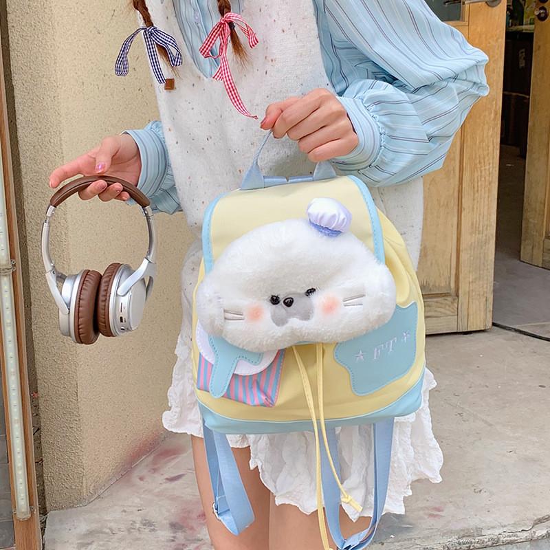 Minimalist Girls Nylon Doubleshoulder School Bag With Color Block Design For Daily Use