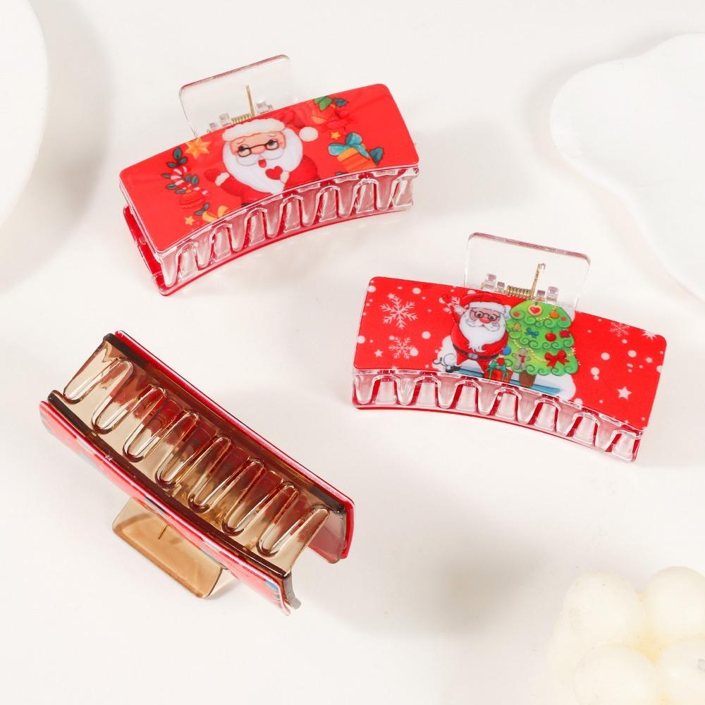 1pc Cute Festive Christmas Hair Claw Clips Claus Snowflake Prints Acrylic Perfect Hair Accessories Xmas Parties Holiday Styling