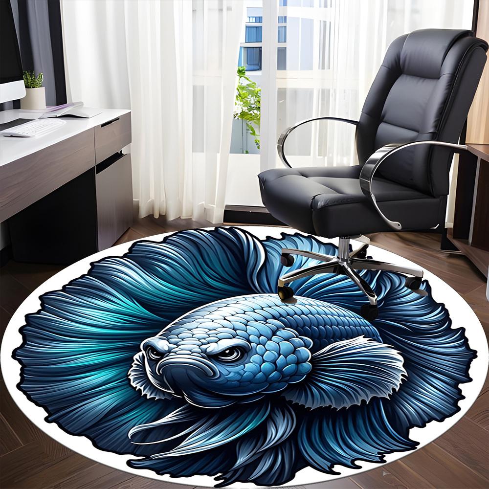 1pc Betta Fish Print Carpet for Office Non Slip, Round Carpet, Soft & Comfortable, Carpet for Office, Lightweight Round Floor Mat