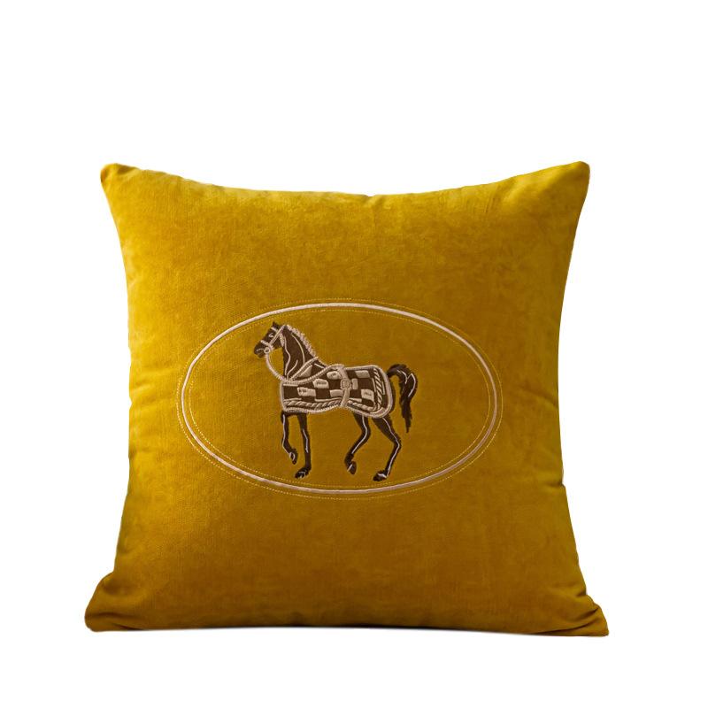 Вышитая Наволочка для Декоративной Подушки Винтажный Узор с Лошадьми Светлая Роскошь Подушка для Дивана Поясная Наволочка Простая Декоративная Наволочка жёлтый
