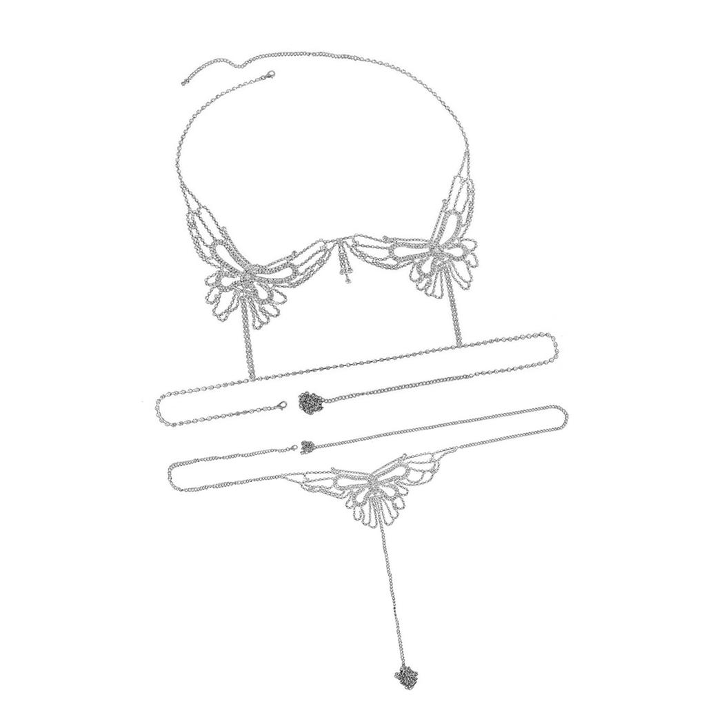 Funkelndes Strass-Körper Schmuckset Kristall Bikini BH-Oberteil und Höschen Tanga Körperkette Accessoires für Damen