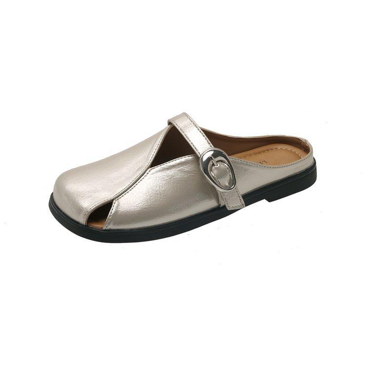 Soft Leather Cool Slippers Women's 2025 Summer New French Soft-soled Bag Head Half Drag Small Fragrant Wind One Foot Mary Jane Shoes