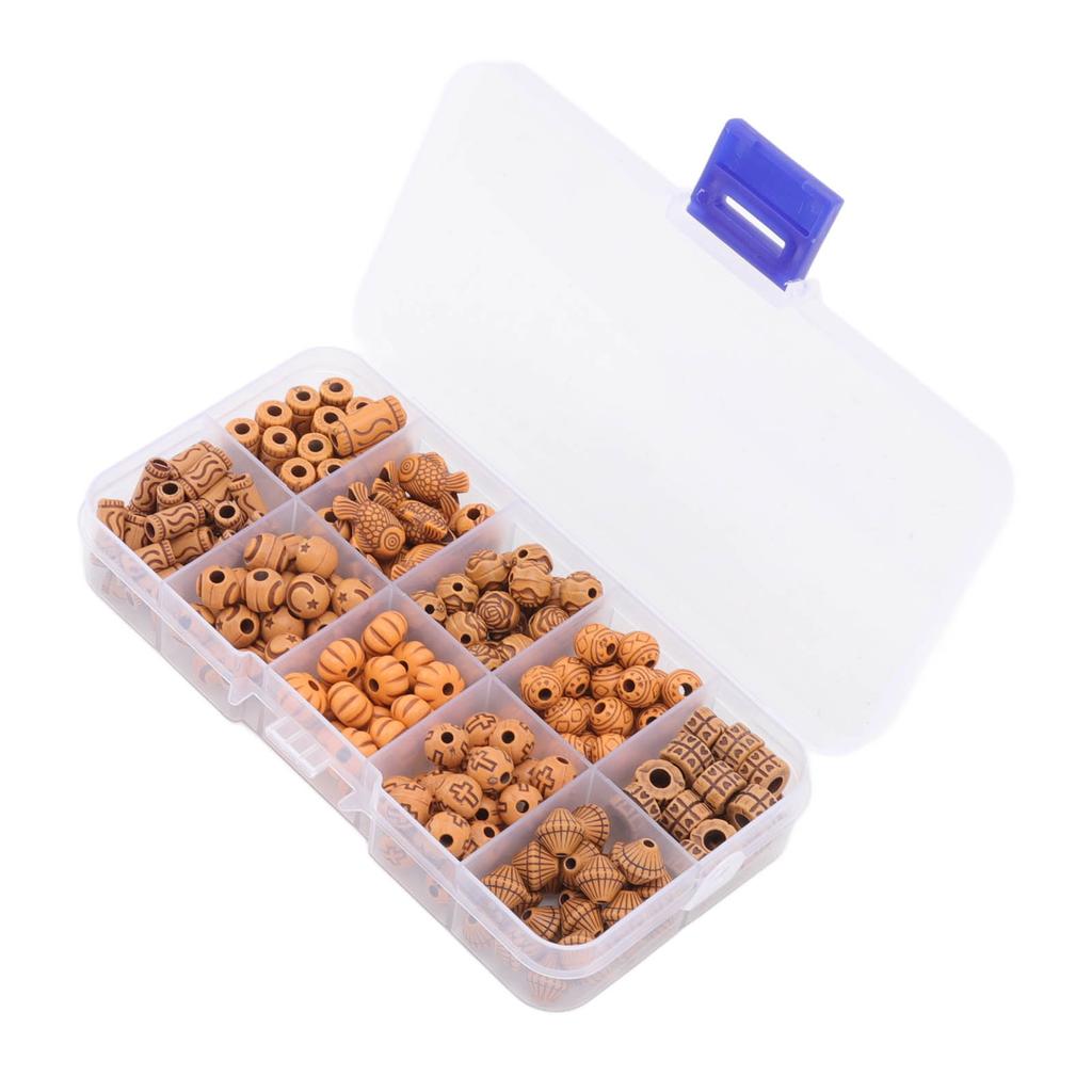 199 Peças Contas de Madeira Sintética Artesanato DIY Contas Listradas com Furo Grande Resina Conservante Contas Vintage com Tesoura Linha
