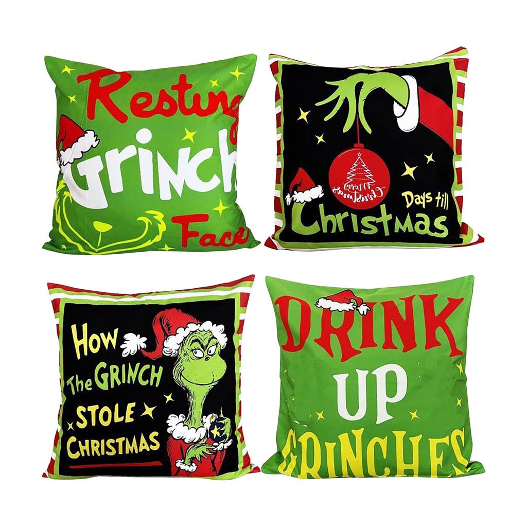 4PCS Christmas Happy Throw Pillow Cover, 18 X 18 Inch, Winter Holiday Cushion Cover Sofa Decor