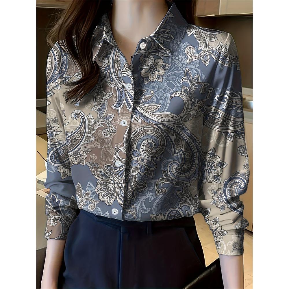 2025 New Women's Plus Size Shirt Fashionable Floral Pattern Suitable For Everyday Commuting Women's Shirt With Lapel Design
