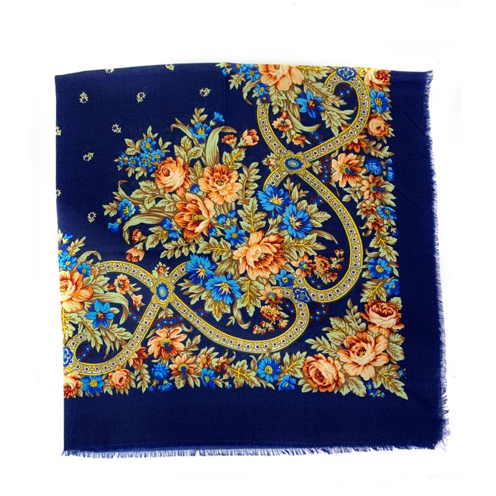 Breathable Thin Russian Square Scarf For Women Floral Print Russian Shawl Bandana Luxury Floral Head Wraps 130X130Cm