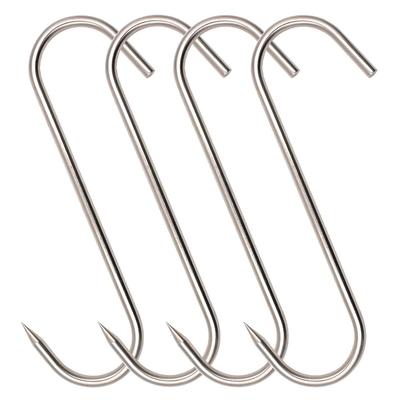 4Pcs Stainless Steel Meat Hooks, 7/8-Inch 4/8mm S-Hooks, Meat Processing Butcher Hook Pot Hooks