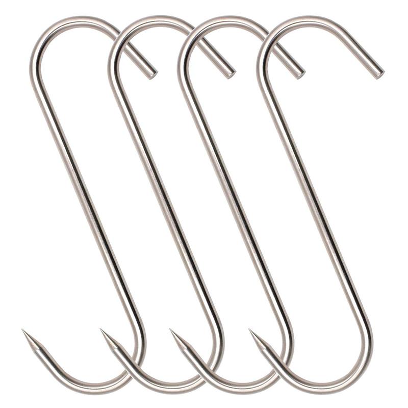 4Pcs Stainless Steel Meat Hooks, 7/8-Inch 4/8mm S-Hooks, Meat Processing Butcher Hook Pot Hooks