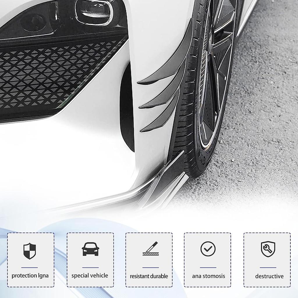 Pack-6 Car Spoiler Canards Kit, Universal Auto Front Bumper Lip Splitter, Body Anti-Collision Diffuser, Exterior Soft Rubber Decorative Stickers