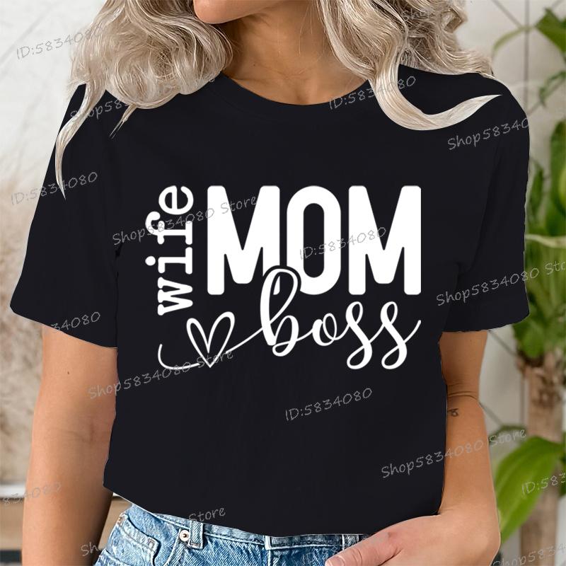 Mom Wife Boss Graphic T Shirts Women Blessed Mama Short Sleeve Tee Mom Life Classic Tops Tees Happy Mothers Day Funny T Shirts