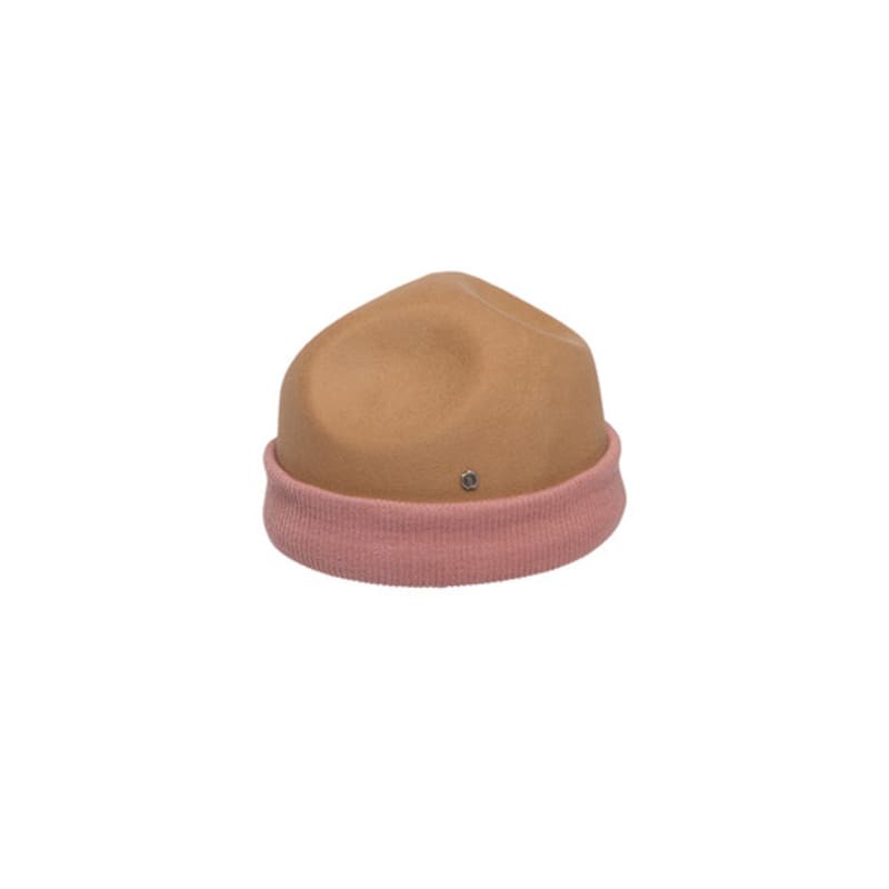 Brown Hat Felt Crown Beanie - Beige