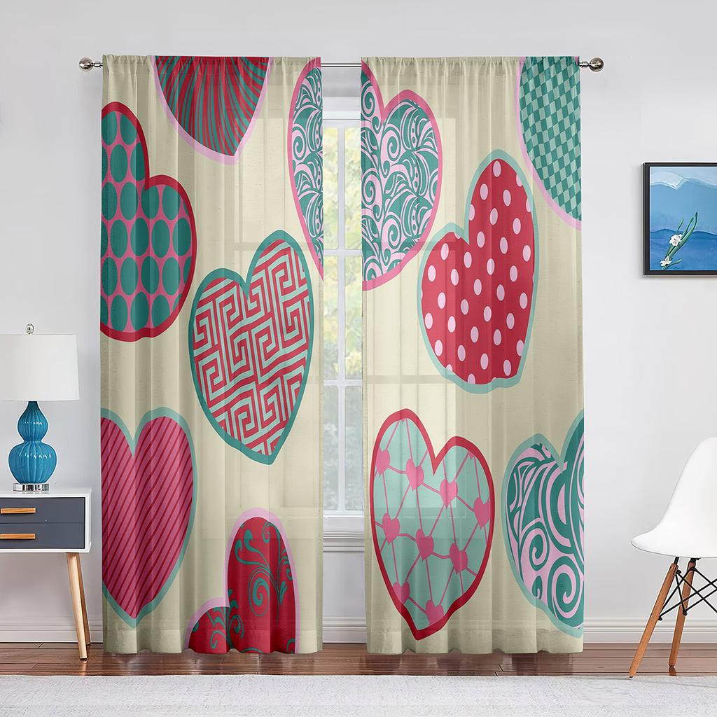 Perdele transparente cu forme de inimioare de dragoste roz fierbinte pentru ziua Îndrăgostiților Camera de zi Dormitor Decorare bucătărie fereastră Perdele din tul din voal