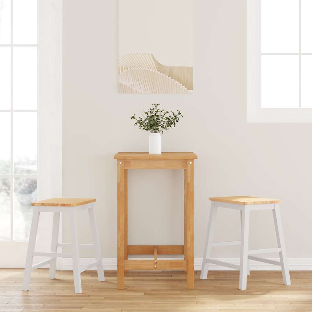 Bar Stools 2 Pcs White Solid Rubberwood