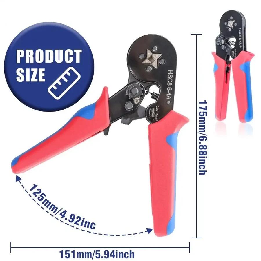 End-Sleeves Ferrule Crimping Tools HSC8 6-4A Self-Adjustable AWG23-7/0.25-10mm2 Square Ratcheting Wire Crimping Plier