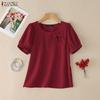 ZANZEA Women Casual Round Neck Solid Color Elegant Short Sleeve Blouse