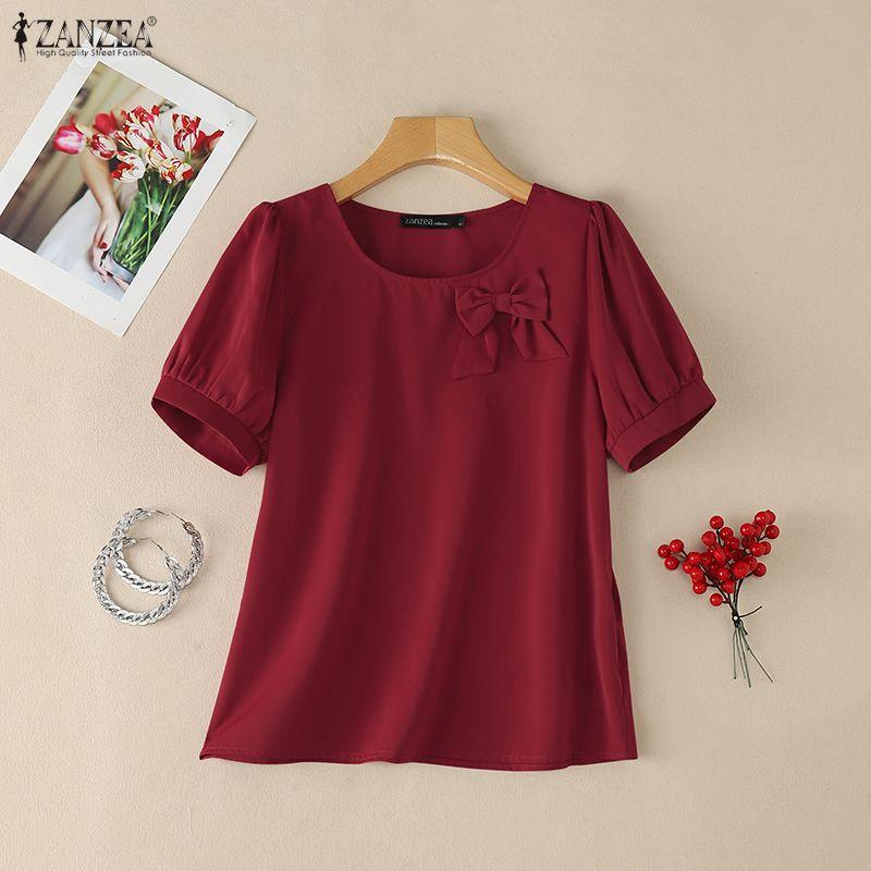 ZANZEA Women Casual Round Neck Solid Color Elegant Short Sleeve Blouse