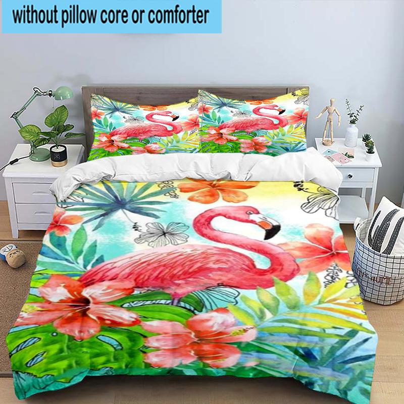 Flamingo In Tropical Paradise 3pcs Bedding,Including 1pc Duvet Cover And 2pcs Pillowcases Perfect for Christmas,Ideal for Bedroom, Dormitory