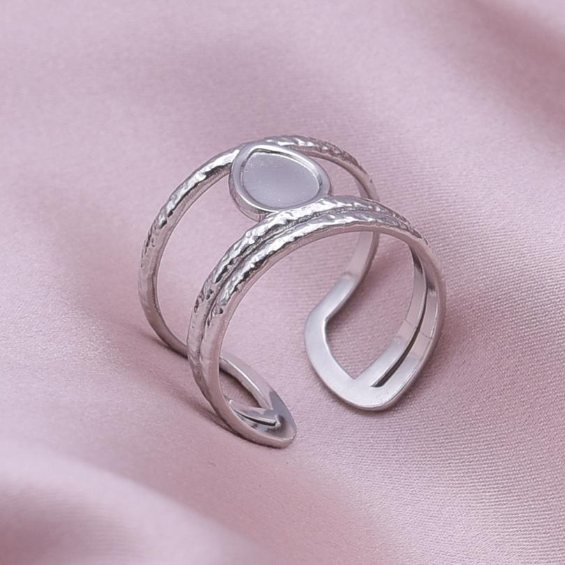 Hollow Double Layered Blank Water Drop Base Fit DIY Crystal Stone Open Adjustable Stainless Steel Rings For Women Men's Jewelry