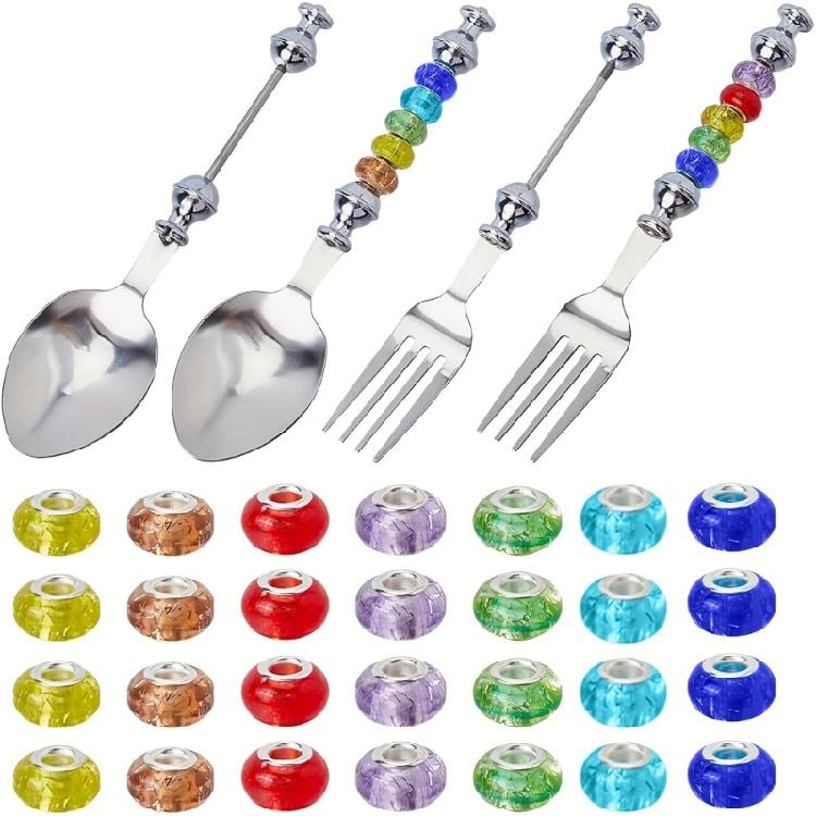 

Customizable Handmade Dining Utensils Set Beadable Spoons Forks Tableware Stainless Steel Cutlery with Colorful Beads 1