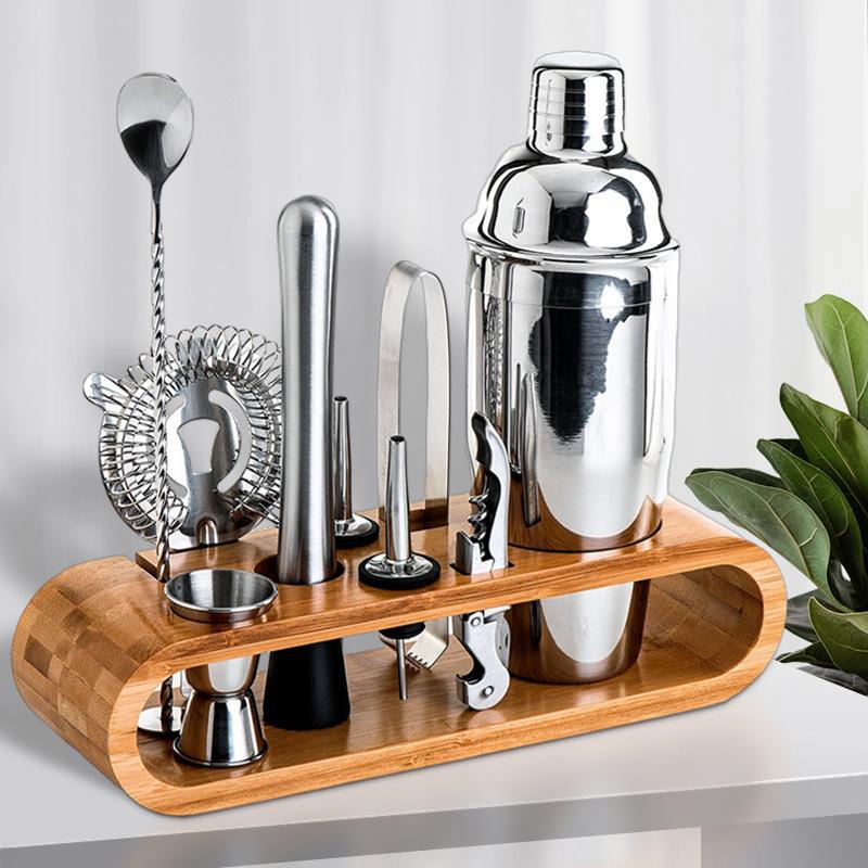 Mixology Barkeeper-Set 10-teiliges Barwerkzeug-Set mit stilvollem Bambusständer Perfektes Heim-Barkeeper-Set Martini Cocktail Shaker Set