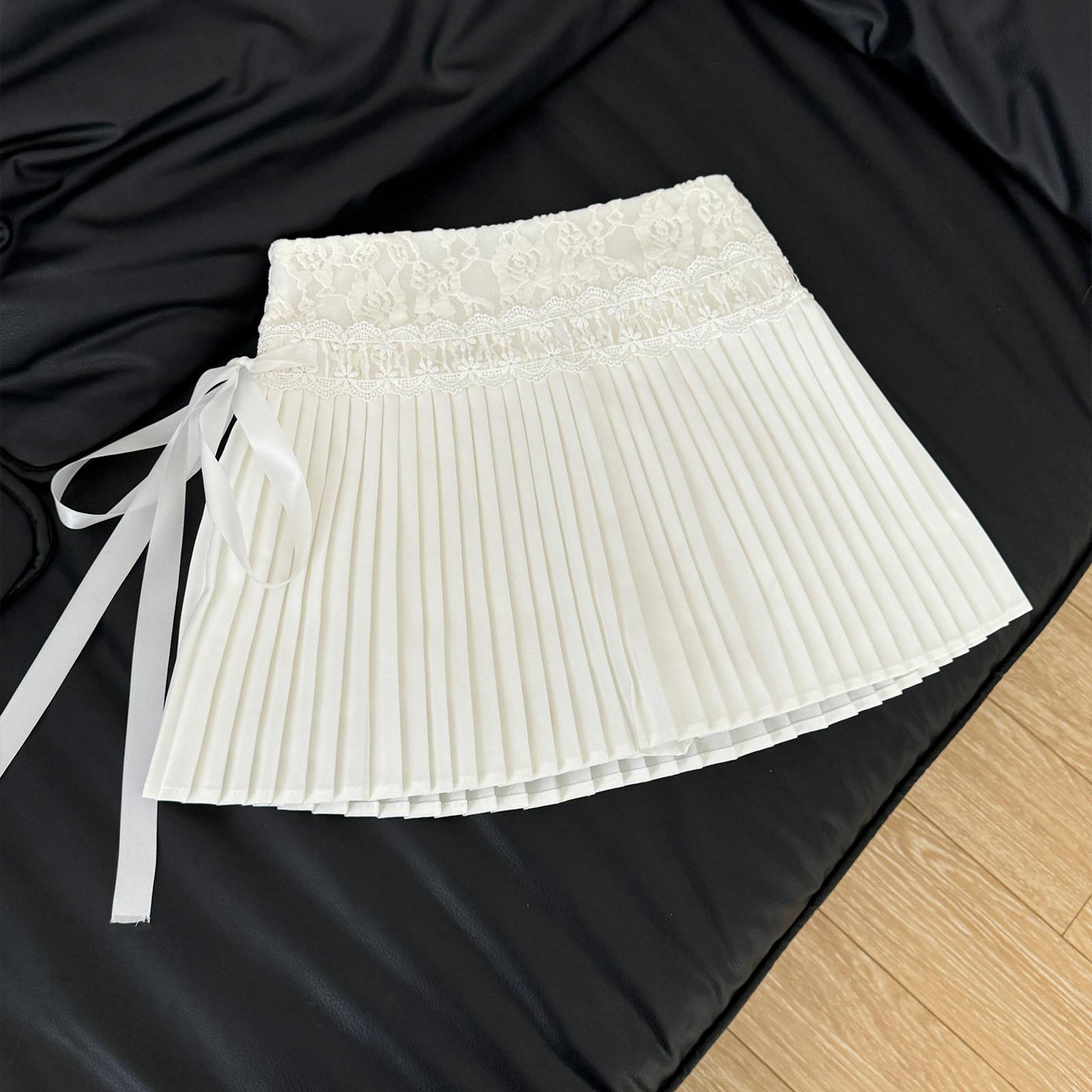 

Girl cake skirt sweet lace stitching tie pleated skirt short skirt S білий