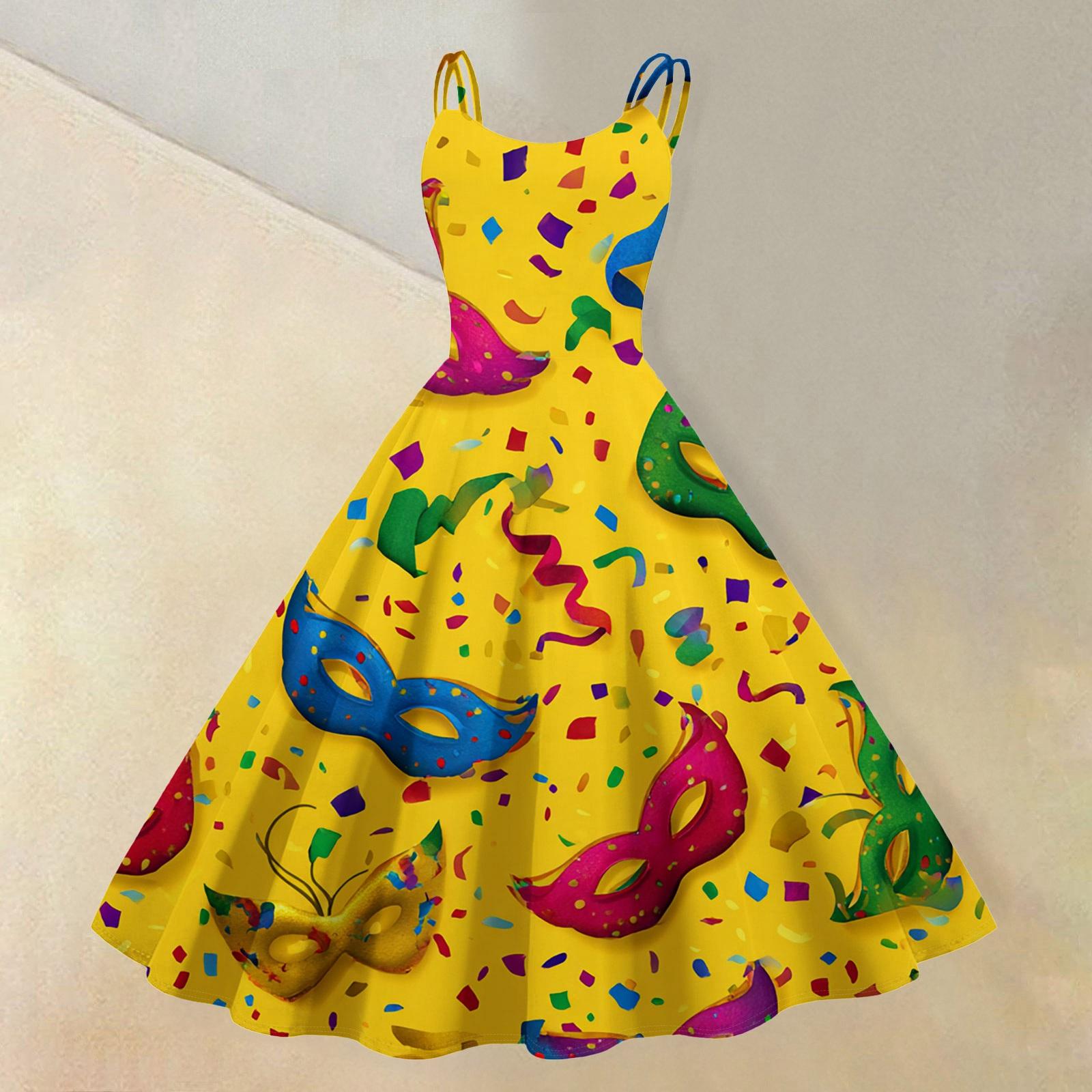 Women s Casual Fashion Carnival Printed Round Neck Retro Dress XL оранжевый