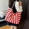 Gestreifte karierte Canvas-Tasche Damen neue trendige Mode College-Stil Tragetasche große Kapazität Umhängetasche