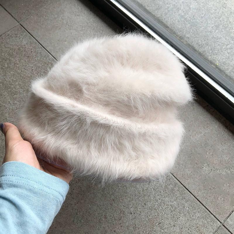 

Модные шапки из кроличьего меха для женщин, мягкая теплая пушистая ангольская зимняя шапка