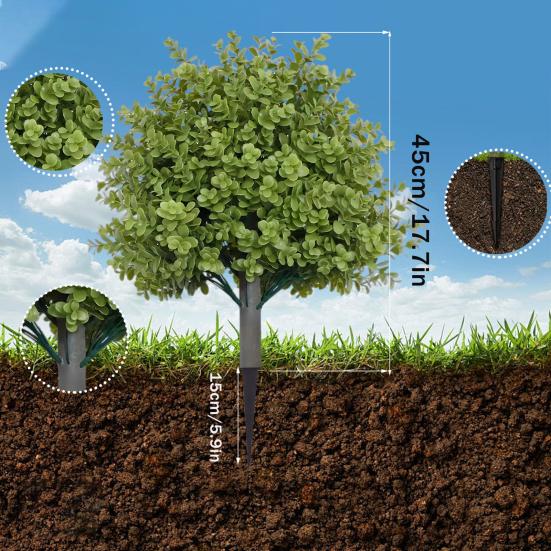 Artificial Boxwood Topiary Ball Tree with Ground Stake UV Resistant Weather-proof Faux Greenery Shrubs Outdoor Garden Porch Patio Fake Boxwood