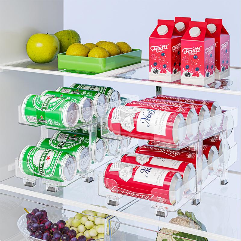 Retractable Transparent Double-Layer Refrigerator Storage Box for Easy-Pull Beverage Cans