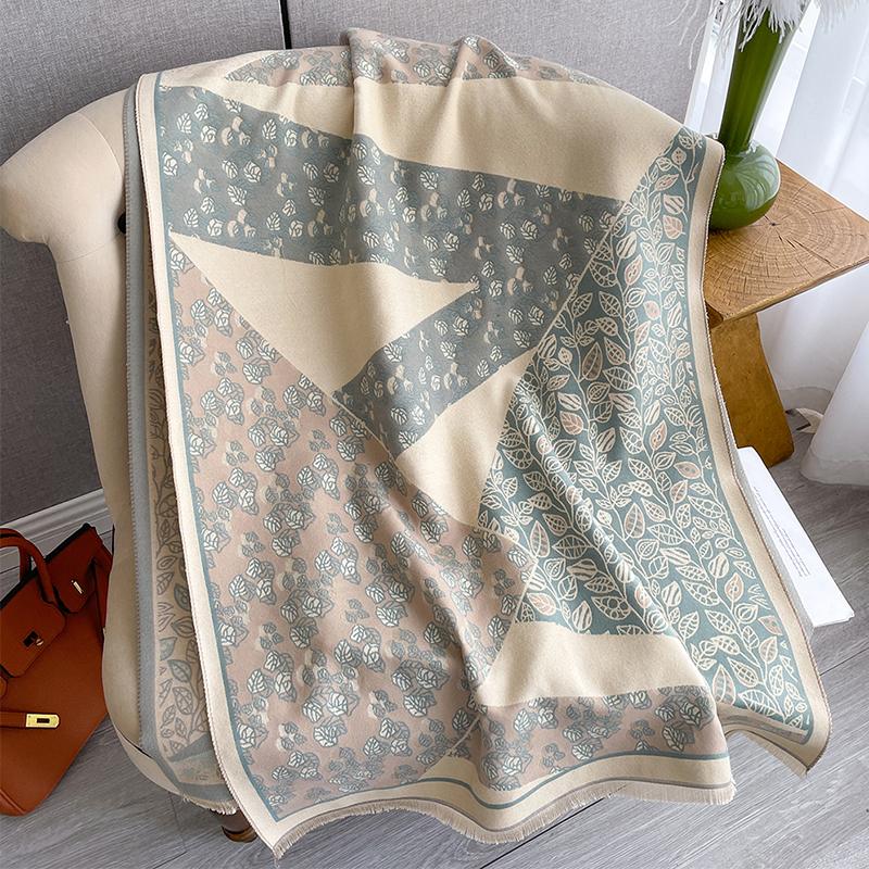 Luxury Cashmere Fallen Leaves Scarf Winter Women Pashmina Shawls Warm Blanket Wraps Female Foulard Bandana Thick Scarves Hijab